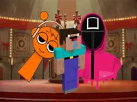 Nextbots on Minecraft Squid Game Sprunki background