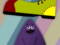 Grimace vs giant clown shoes background