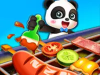 Cute Panda Cooks Food background
