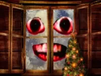New Year Santa Claus outside the window background