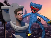Huggy Wuggy Fight Skibidi Toilet background
