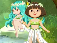 Dora With Wizard In Forest background